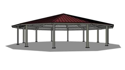 现代十二角单檐凉亭SU模型下载_sketchup草图大师SKP模型