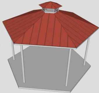 花园六角重檐凉亭SU模型下载_sketchup草图大师SKP模型