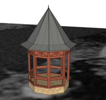 小型尖顶花园凉亭SU模型下载_sketchup草图大师SKP模型