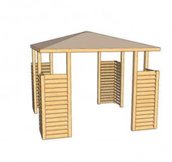 百叶帘柱四角亭SU模型下载_sketchup草图大师SKP模型