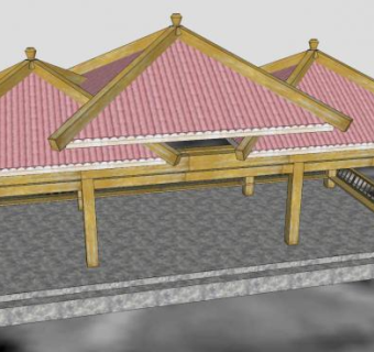 中式重檐凉亭SU模型下载_sketchup草图大师SKP模型