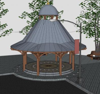 公园古典观景凉亭SU模型下载_sketchup草图大师SKP模型