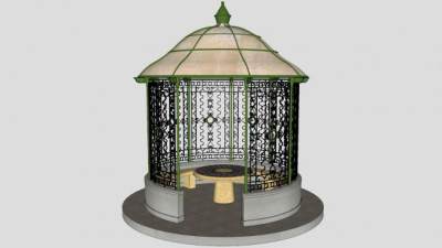 欧式铁艺花纹凉亭SU模型下载_sketchup草图大师SKP模型