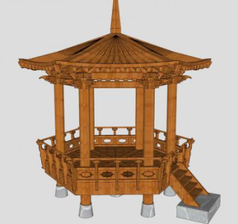 中式古典高架木亭SU模型下载_sketchup草图大师SKP模型