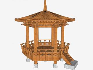 中式古典高架木亭SU模型下载_sketchup草图大师SKP模型