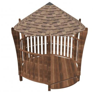 花园露台木材凉亭SU模型下载_sketchup草图大师SKP模型