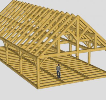 仓库木构架设计SU模型下载_sketchup草图大师SKP模型