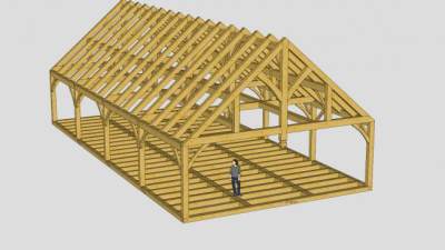 仓库木构架设计SU模型下载_sketchup草图大师SKP模型