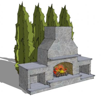 户外石造烟囱壁炉SU模型下载_sketchup草图大师SKP模型