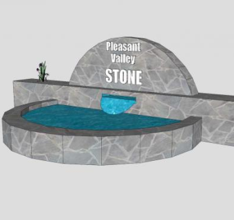 户外流水喷泉观景石造水池SU模型下载_sketchup草图大师SKP模型