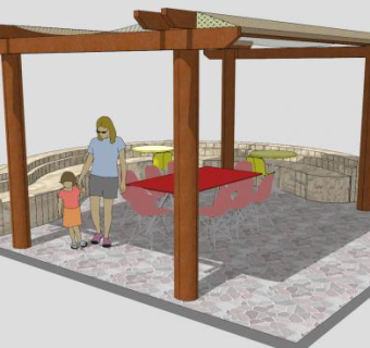 庭院凉棚廊架座椅SU模型下载_sketchup草图大师SKP模型