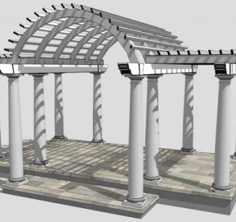 罗马柱拱顶廊架走道SU模型下载_sketchup草图大师SKP模型
