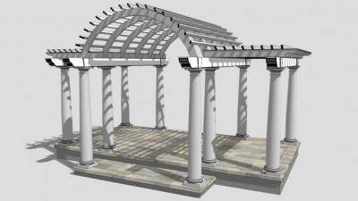 罗马柱拱顶廊架走道SU模型下载_sketchup草图大师SKP模型