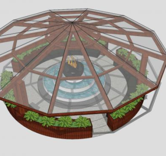 环形观景水景玻璃廊架SU模型下载_sketchup草图大师SKP模型