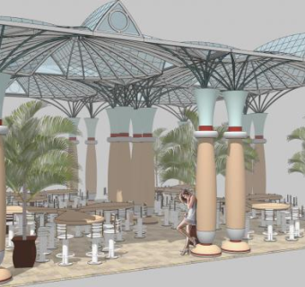 现代风格半透明餐厅顶棚SU模型下载_sketchup草图大师SKP模型