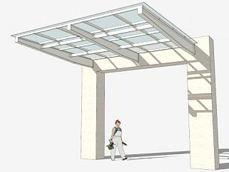 大门玻璃雨棚SU模型下载_sketchup草图大师SKP模型