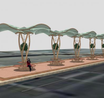 现代树冠雨棚乘凉座椅SU模型下载_sketchup草图大师SKP模型