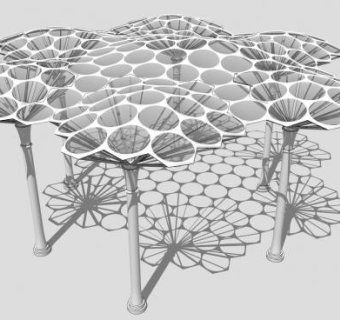 六边形半透明圆形雨棚SU模型下载_sketchup草图大师SKP模型