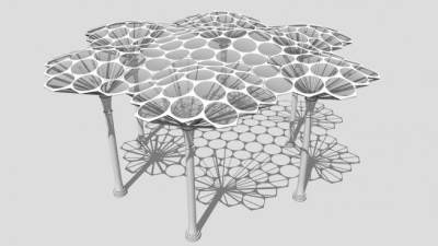 六边形半透明圆形雨棚SU模型下载_sketchup草图大师SKP模型