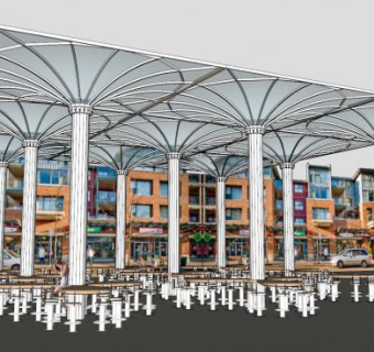 半透明漏斗形天篷餐厅SU模型下载_sketchup草图大师SKP模型