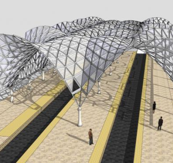 现代创意雨棚廊架廊道SU模型下载_sketchup草图大师SKP模型