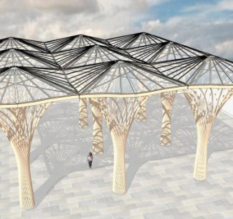 圆形螺旋方形树冠雨棚SU模型下载_sketchup草图大师SKP模型