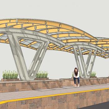 拱形半透明车站雨棚SU模型下载_sketchup草图大师SKP...