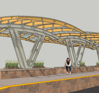 拱形半透明车站雨棚SU模型下载_sketchup草图大师SKP模型