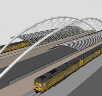 悬挂半透明火车站雨棚SU模型下载_sketchup草图大师SKP模型