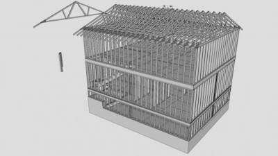 两层房屋和地下室梁架设计SU模型下载_sketchup草图大师SKP模型