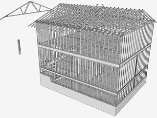 <em>两层房屋</em>和地下室梁架设计SU模型下载_sketchup草图...