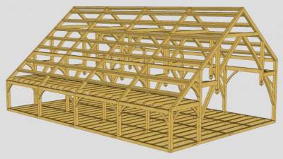 谷仓木制梁架结构SU模型下载_sketchup草图大师SKP模型