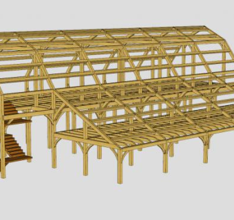房屋木制阁楼梁架SU模型下载_sketchup草图大师SKP模型