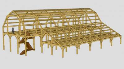 房屋木制阁楼梁架SU模型下载_sketchup草图大师SKP模型