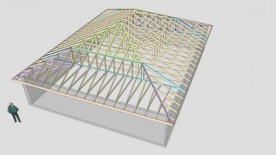 房屋屋顶桁架设计SU模型下载_sketchup草图大师SKP模型