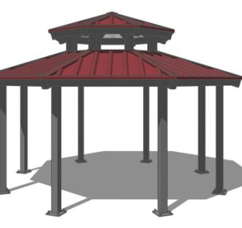 现代六角重檐凉亭SU模型下载_sketchup草图大师SKP模型