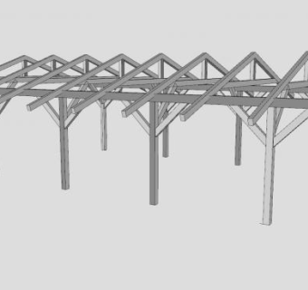 木制桁架廊架SU模型下载_sketchup草图大师SKP模型