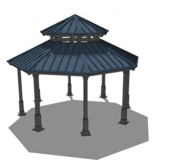 中式风格八角重檐亭SU模型下载_sketchup草图大师SKP模型