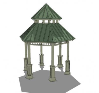 中式风格六角重檐亭SU模型下载_sketchup草图大师SKP模型