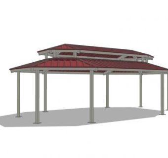 现代重檐伸展凉亭SU模型下载_sketchup草图大师SKP模型