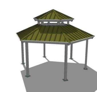现代六角重檐亭SU模型下载_sketchup草图大师SKP模型