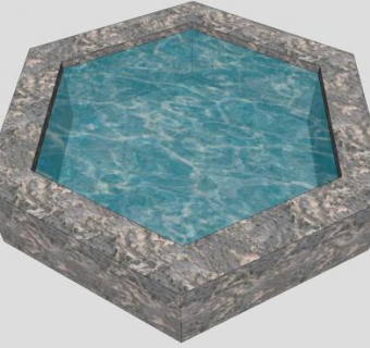 六边形石作水池SU模型下载_sketchup草图大师SKP模型