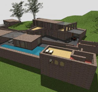 现代石砌豪华别墅SU模型下载_sketchup草图大师SKP模型