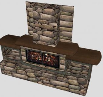 室内欧式烟囱石壁炉SU模型下载_sketchup草图大师SKP模型