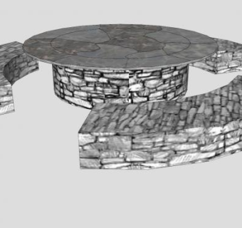 户外环形石桌椅SU模型下载_sketchup草图大师SKP模型