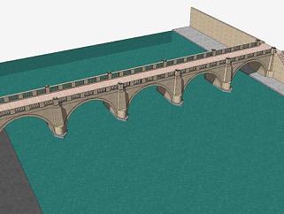 跨河石拱桥SU模型下载_sketchup草图大师SKP模型