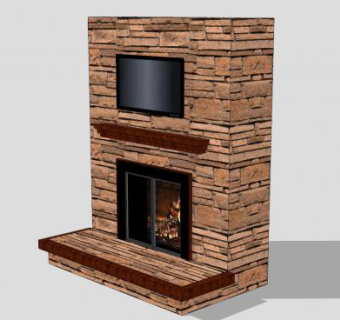 现代石砌电视墙壁炉SU模型下载_sketchup草图大师SKP模型