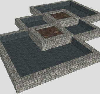 现代石作池塘SU模型下载_sketchup草图大师SKP模型