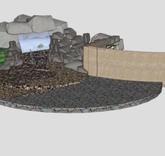 假山岩石瀑布石景硬景观SU模型下载_sketchup草图大师SKP模型