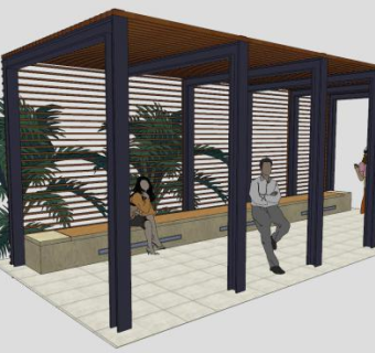 现代观景廊架SU模型下载_sketchup草图大师SKP模型